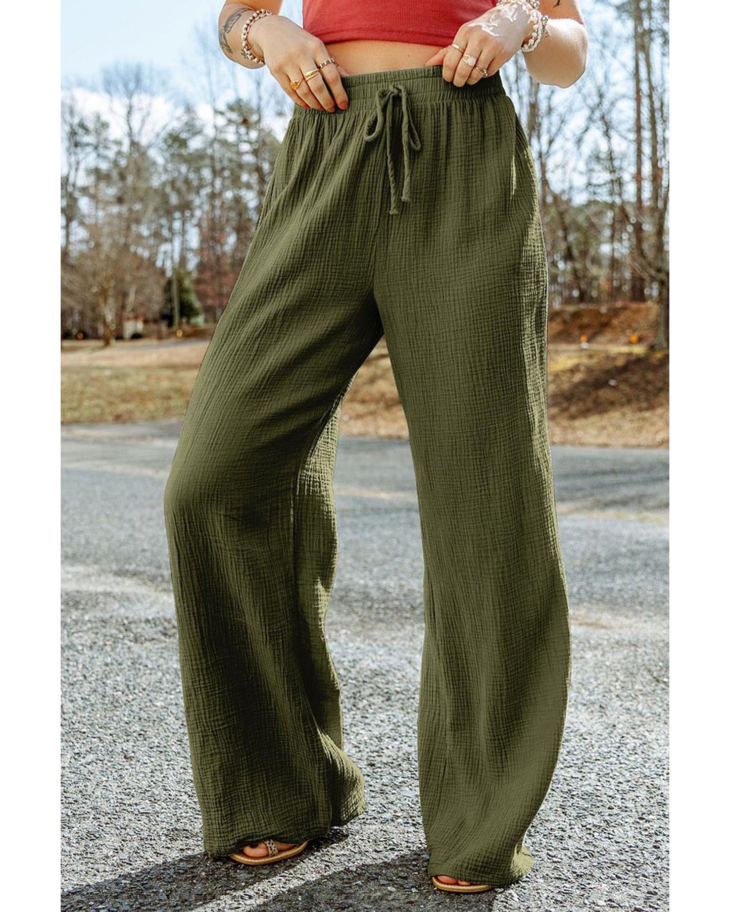 Azura Exchange Textured Wide Leg Pants - L