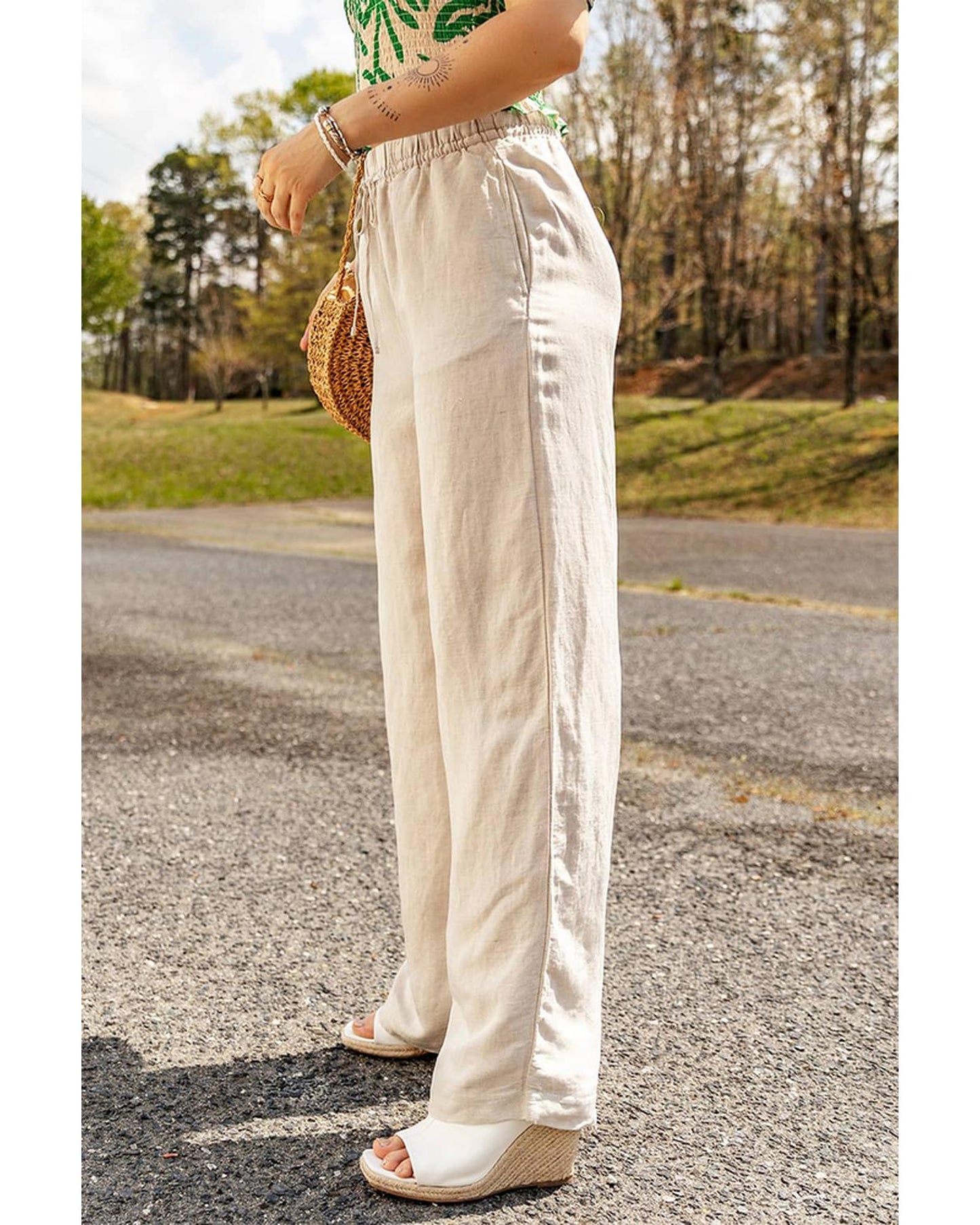 Azura Exchange Elastic Linen Drawstring Waist Pants - M