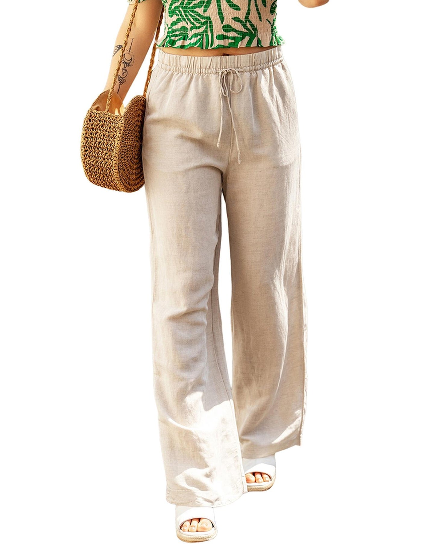 Azura Exchange Elastic Linen Drawstring Waist Pants - M