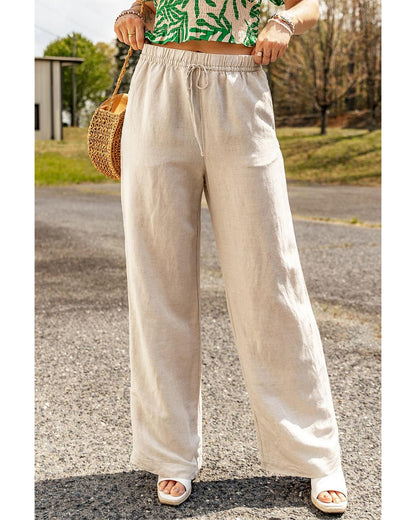 Azura Exchange Elastic Linen Drawstring Waist Pants - M