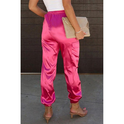 Azura Exchange Drawstring Satin Pants with Elastic Waist and Pockets - L