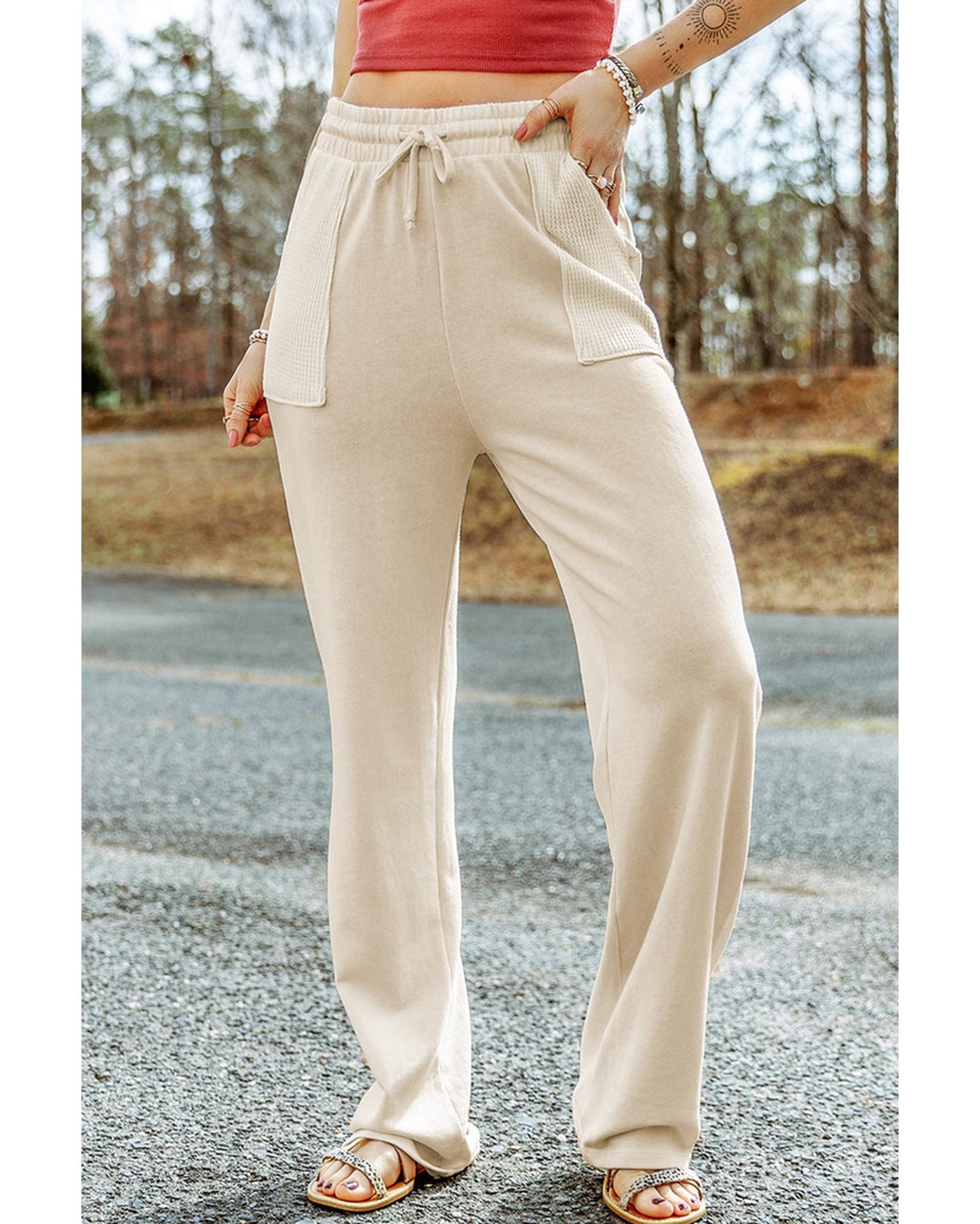 Azura Exchange Knit Pants with Drawstring Waist and Pockets - L