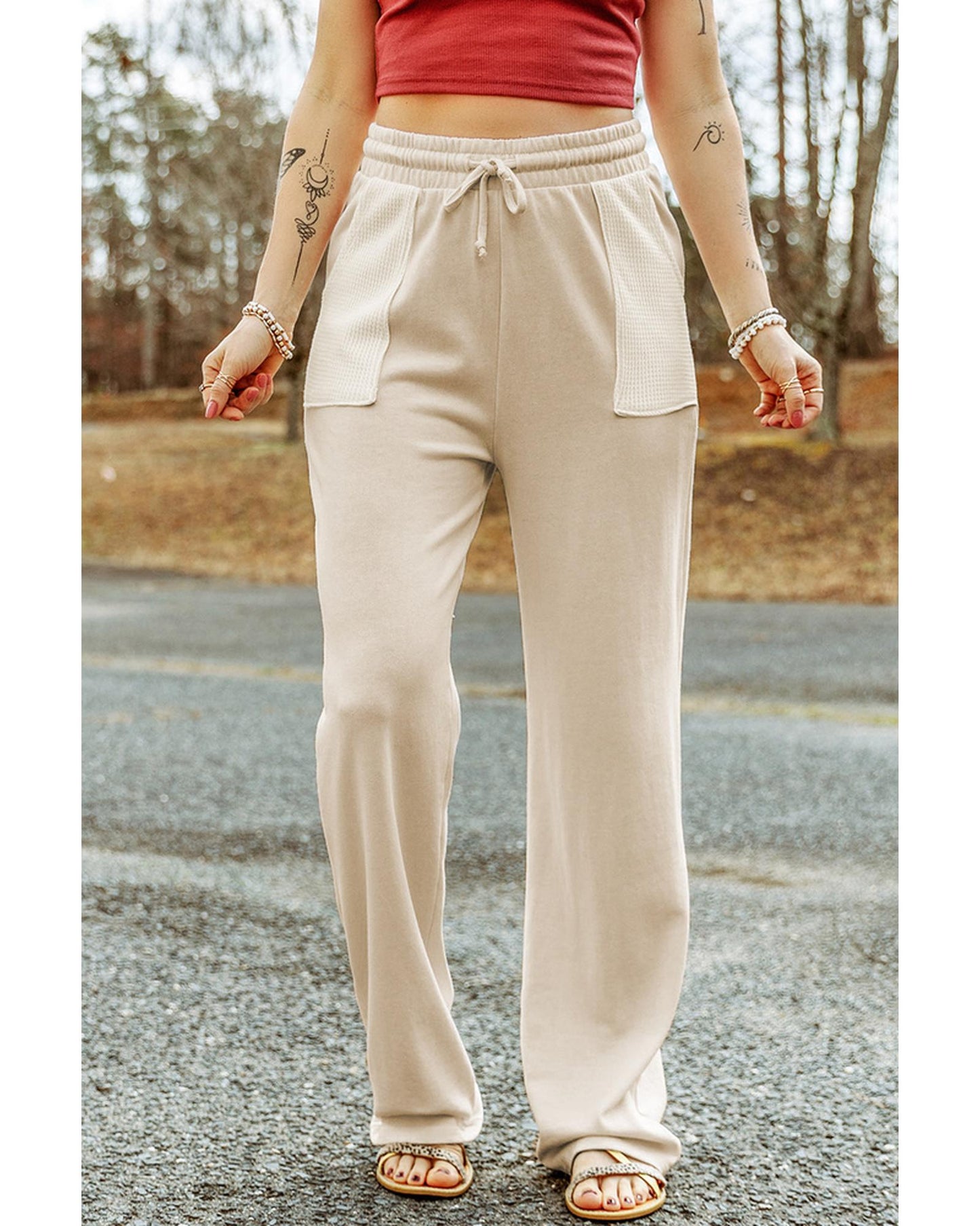 Azura Exchange Knit Pants with Drawstring Waist and Pockets - M