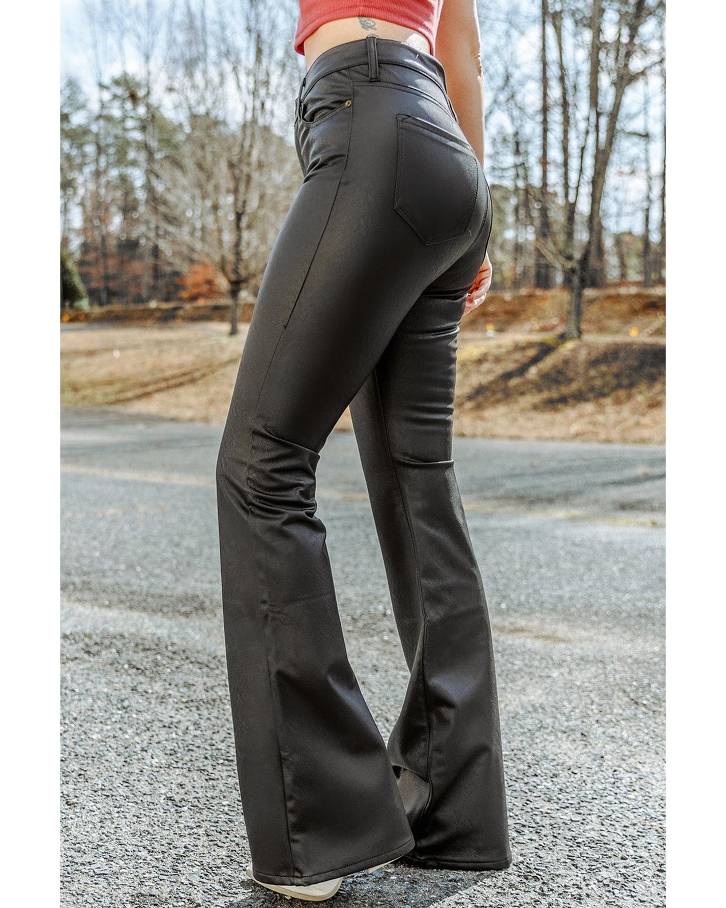 Azura Exchange Skinny Flared Leather Pants - L