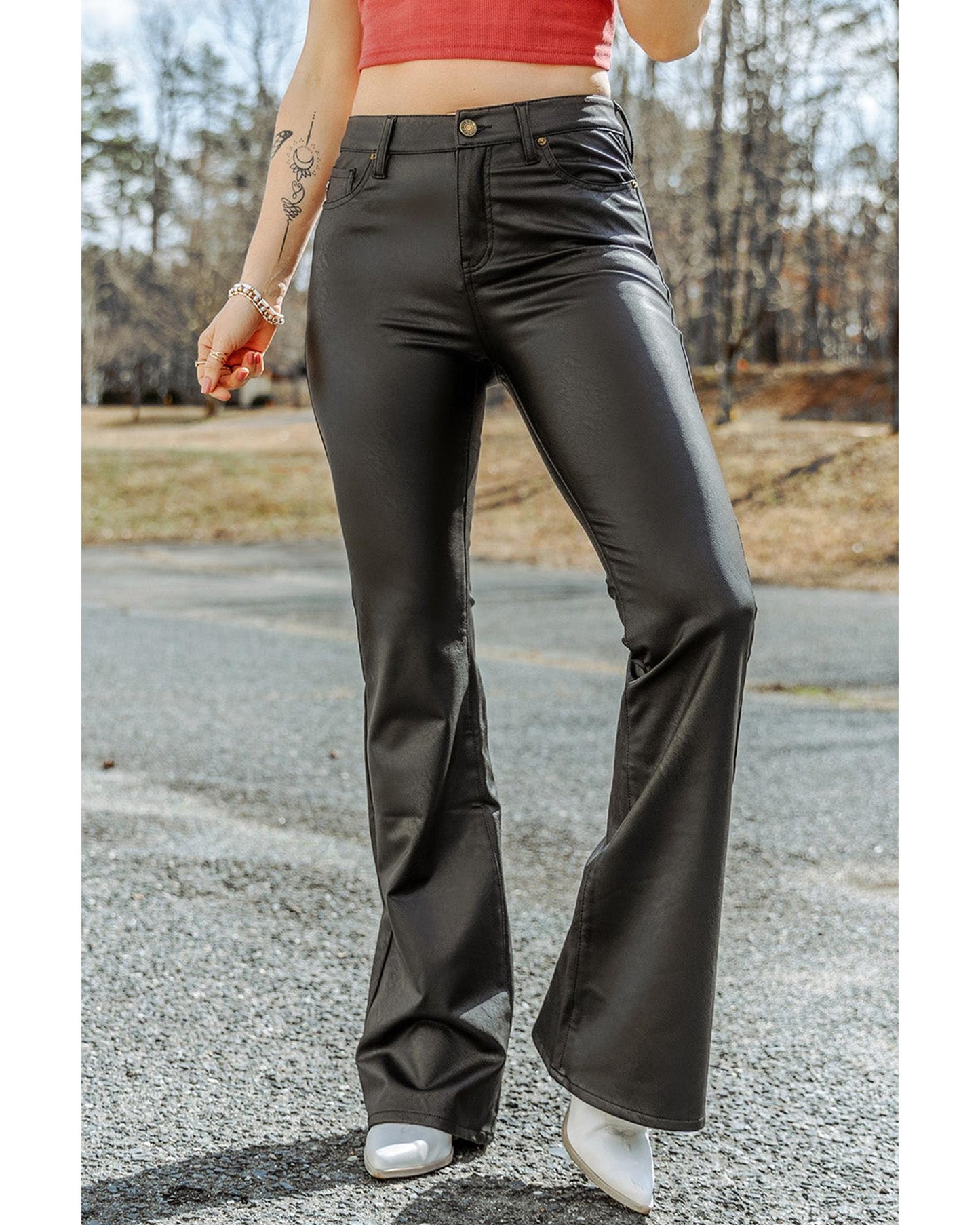 Azura Exchange Skinny Flared Leather Pants - L