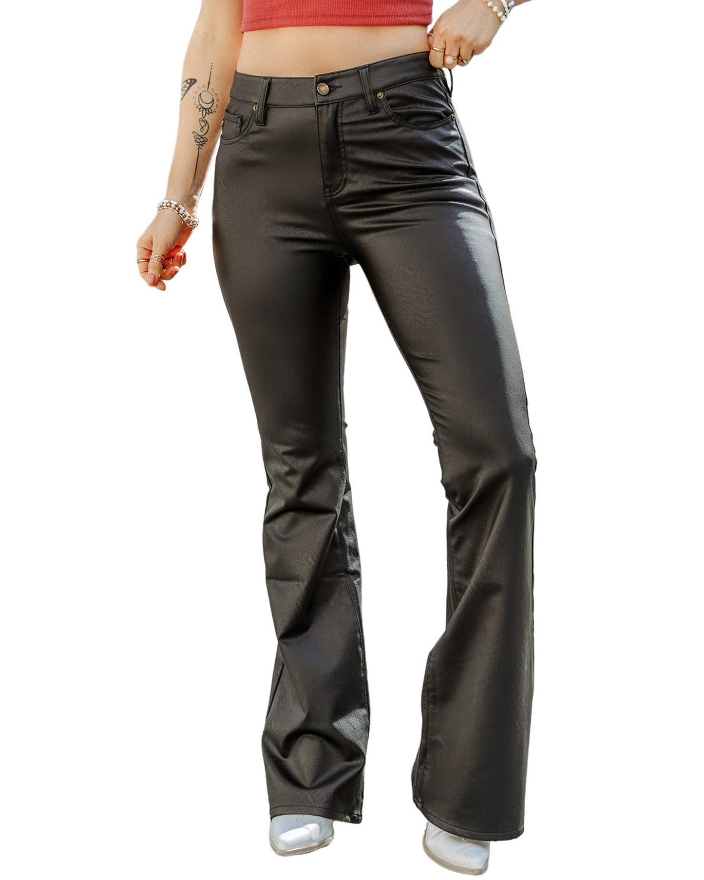 Azura Exchange Skinny Flared Leather Pants - L