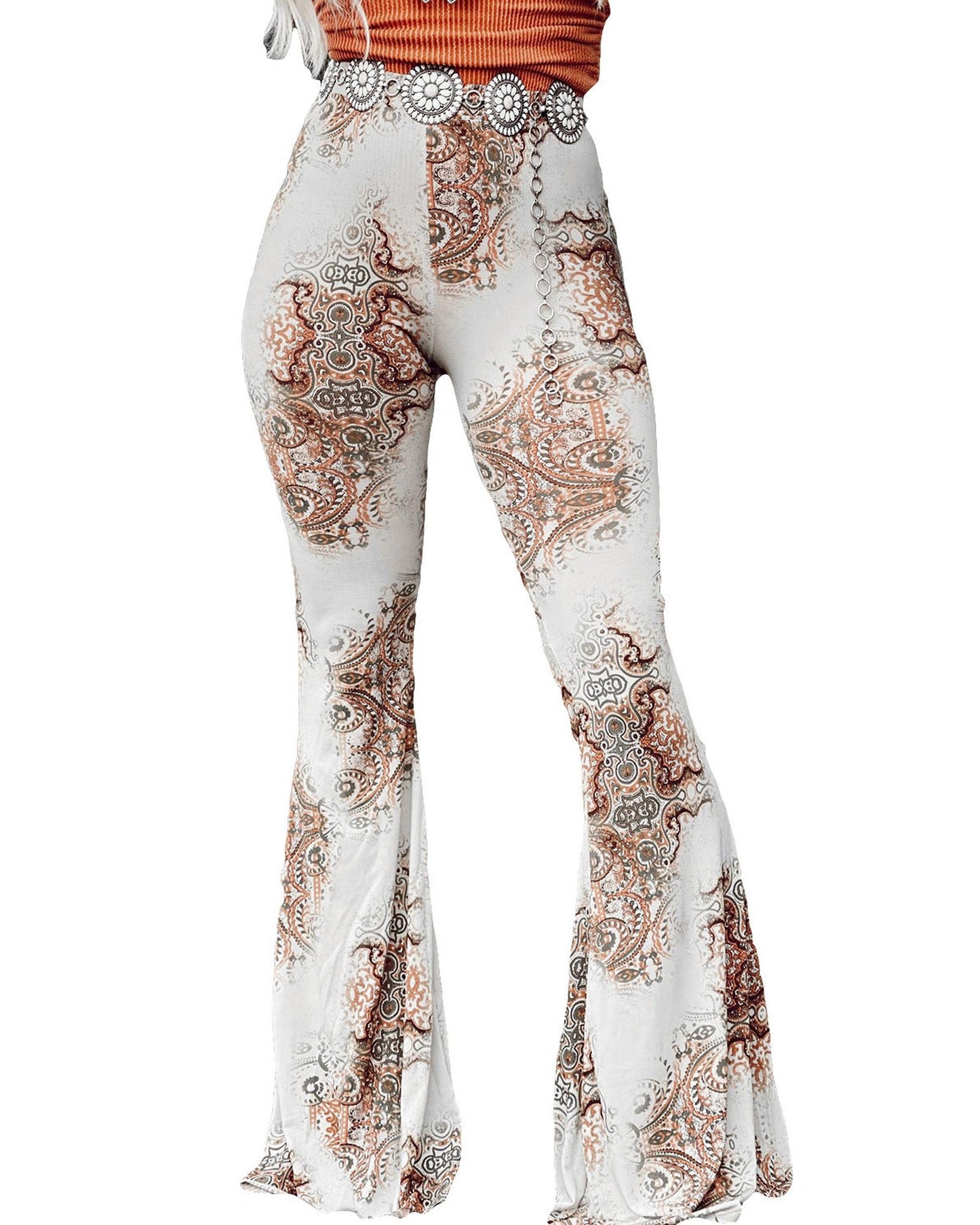 Azura Exchange Vintage Print High Waist Bell Pants - L