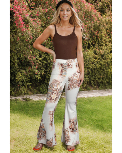 Azura Exchange Vintage Print High Waist Bell Pants - M