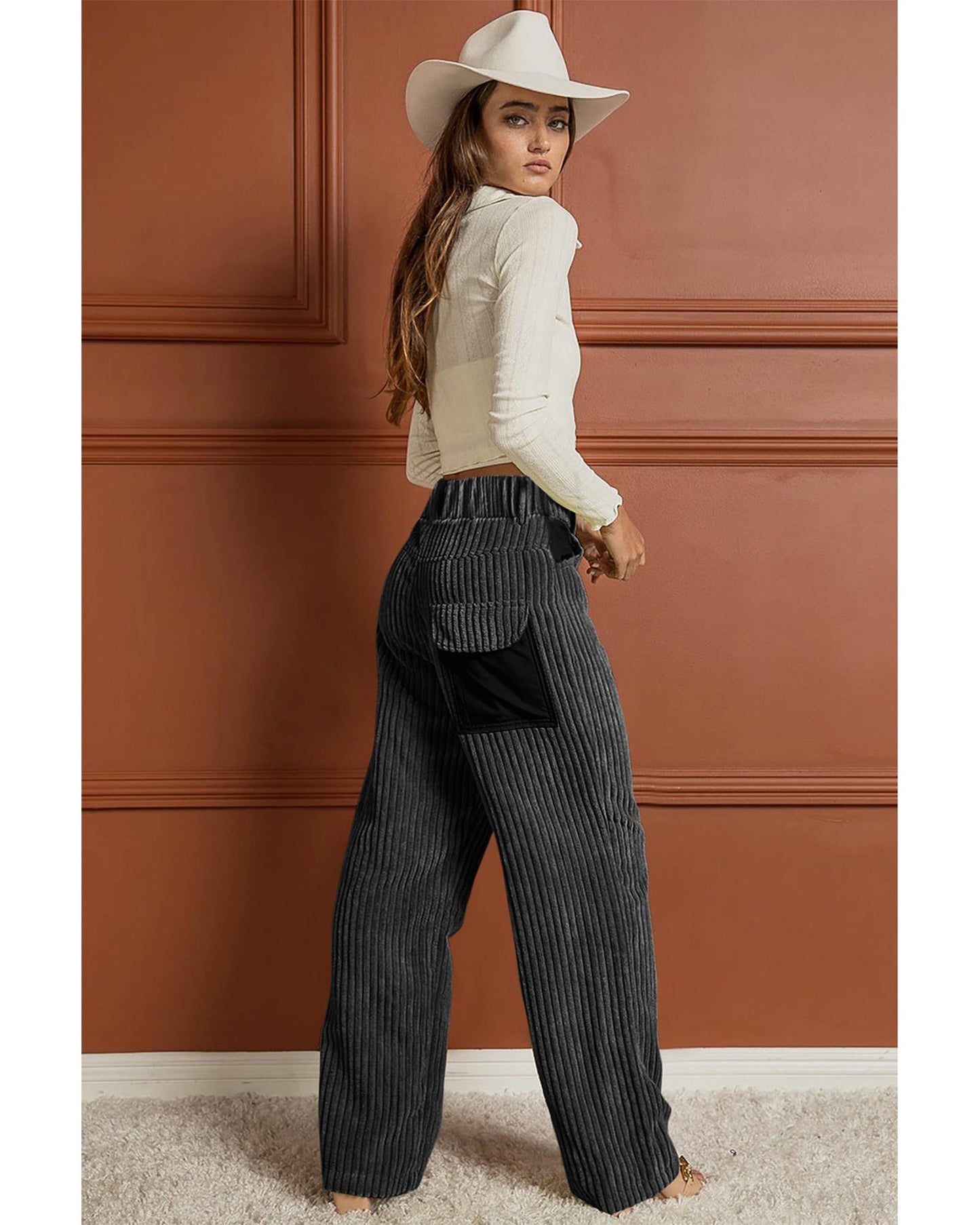 Azura Exchange Contrast Patched Wide Leg Corduroy Pants - S