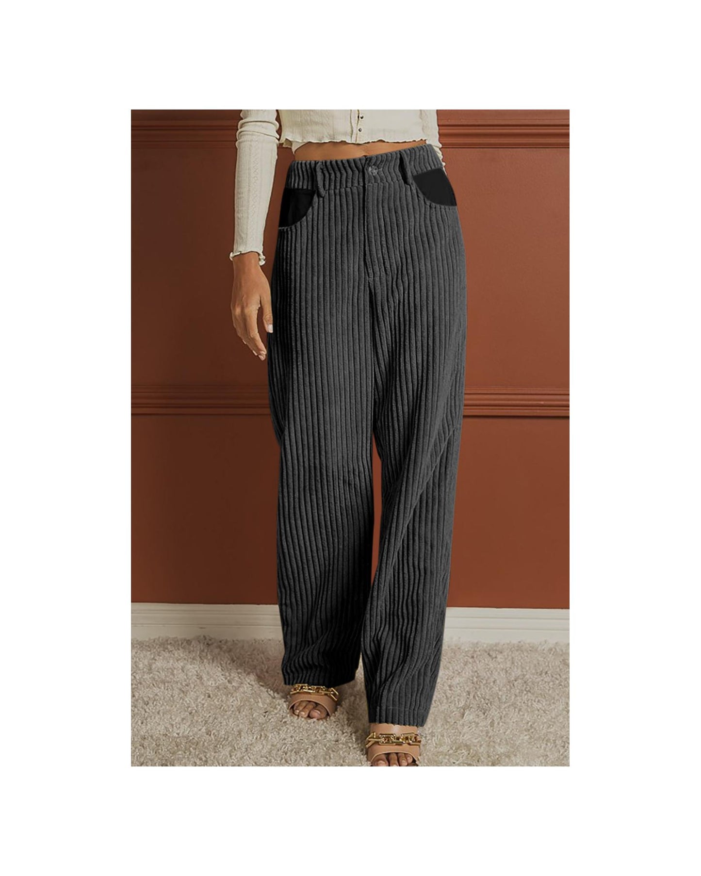 Azura Exchange Contrast Patched Wide Leg Corduroy Pants - XL