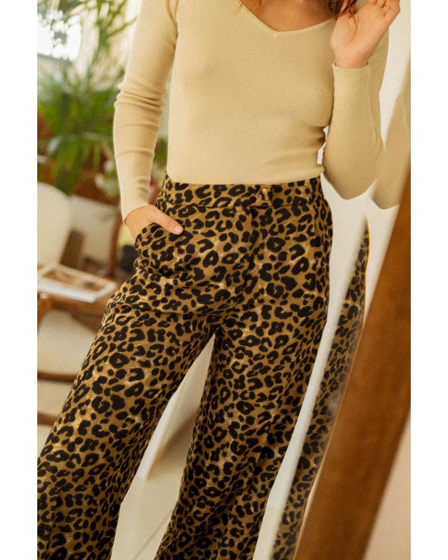 Azura Exchange Leopard Print Wide Leg Pants - L