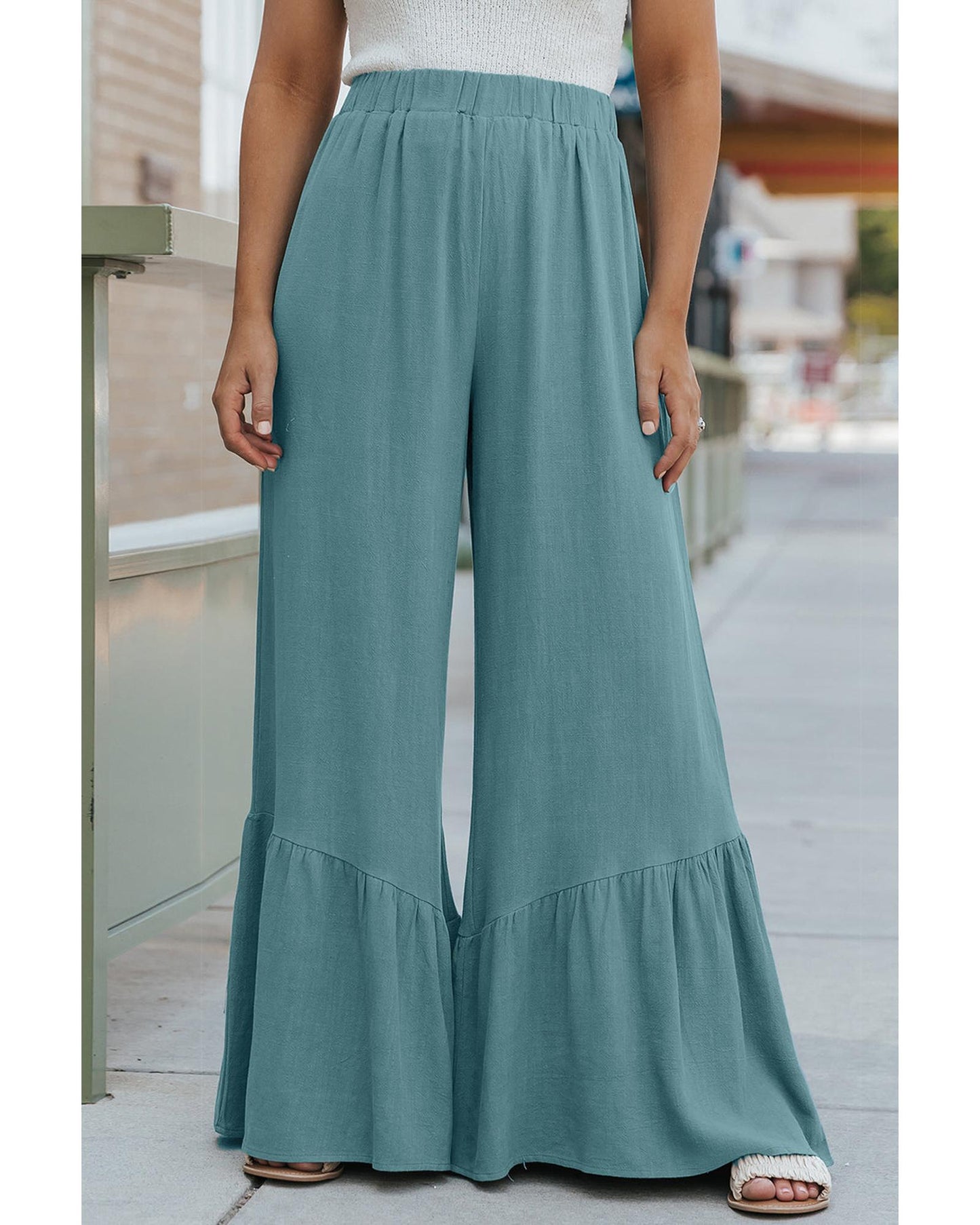 Azura Exchange High Waist Ruffled Wide-Leg Pants - M