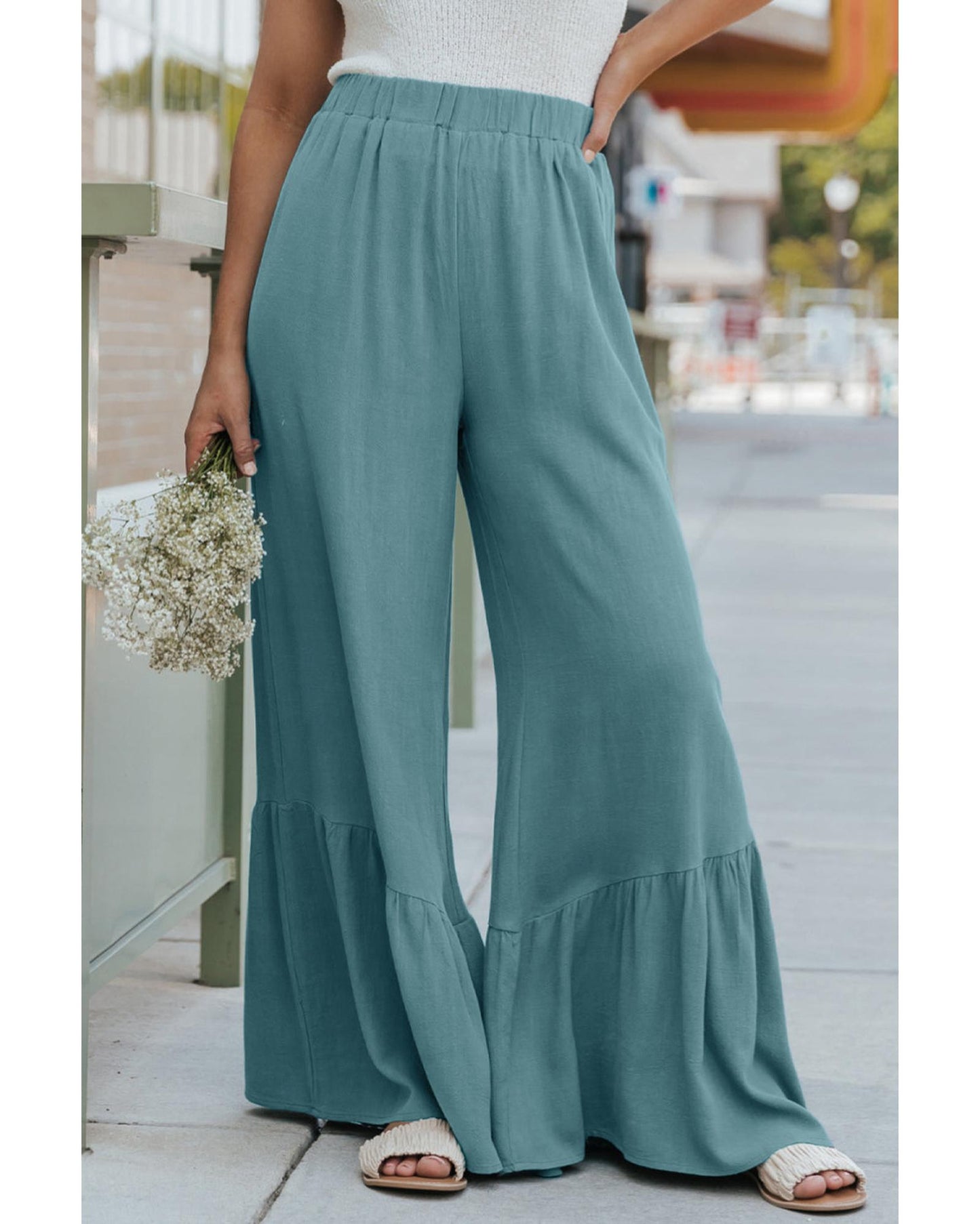 Azura Exchange High Waist Ruffled Wide-Leg Pants - M