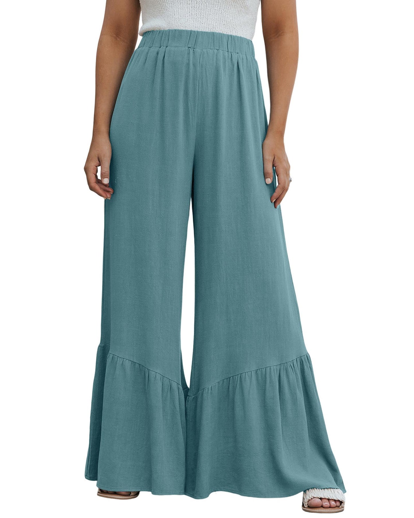 Azura Exchange High Waist Ruffled Wide-Leg Pants - M