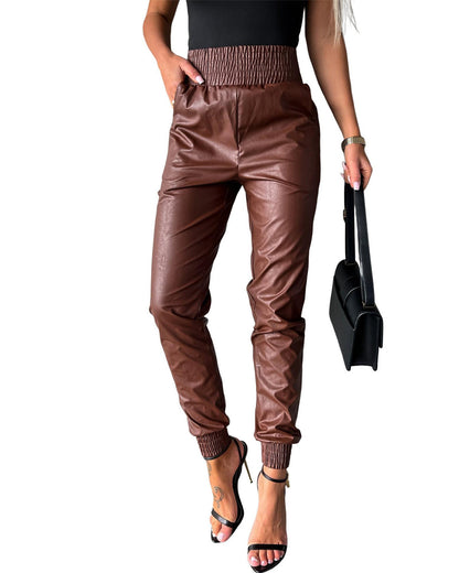 Azura Exchange Smocked High-Waist Leather Skinny Pants - S