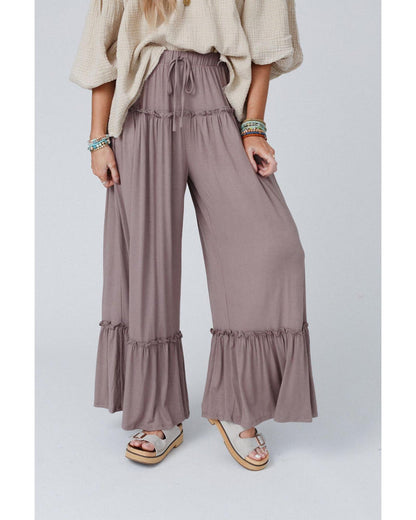 Azura Exchange Frilled Drawstring High Waist Wide Leg Pants - L