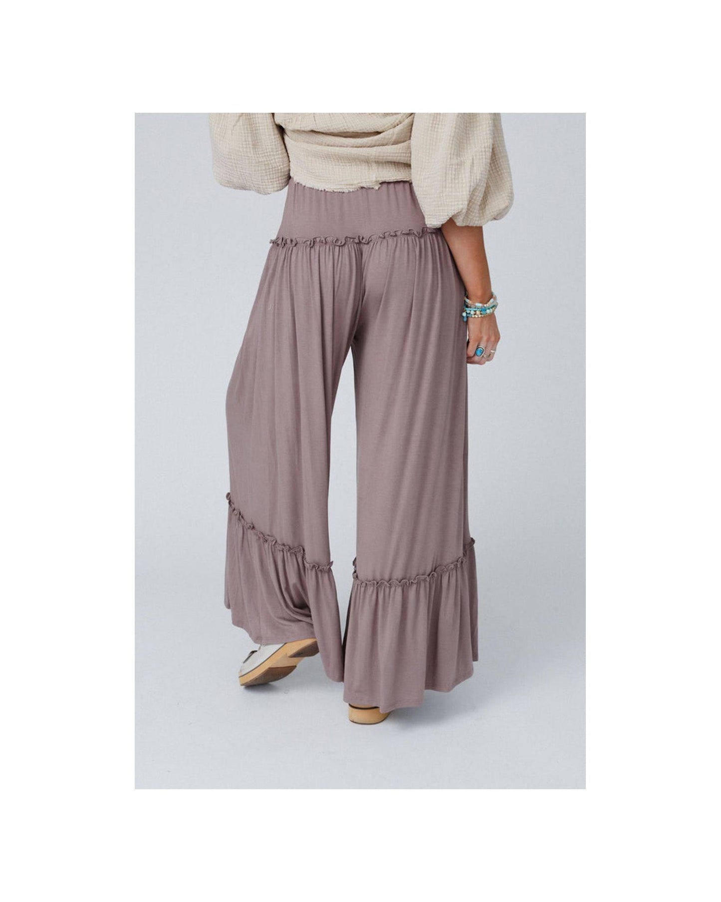 Azura Exchange Frilled Drawstring High Waist Wide Leg Pants - L