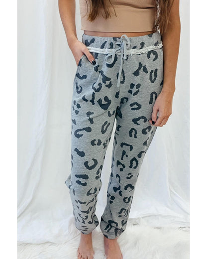 Azura Exchange Leopard Print Drawstring High Waist Jogger Pants - L