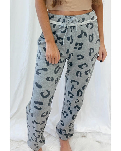 Azura Exchange Leopard Print Drawstring High Waist Jogger Pants - M