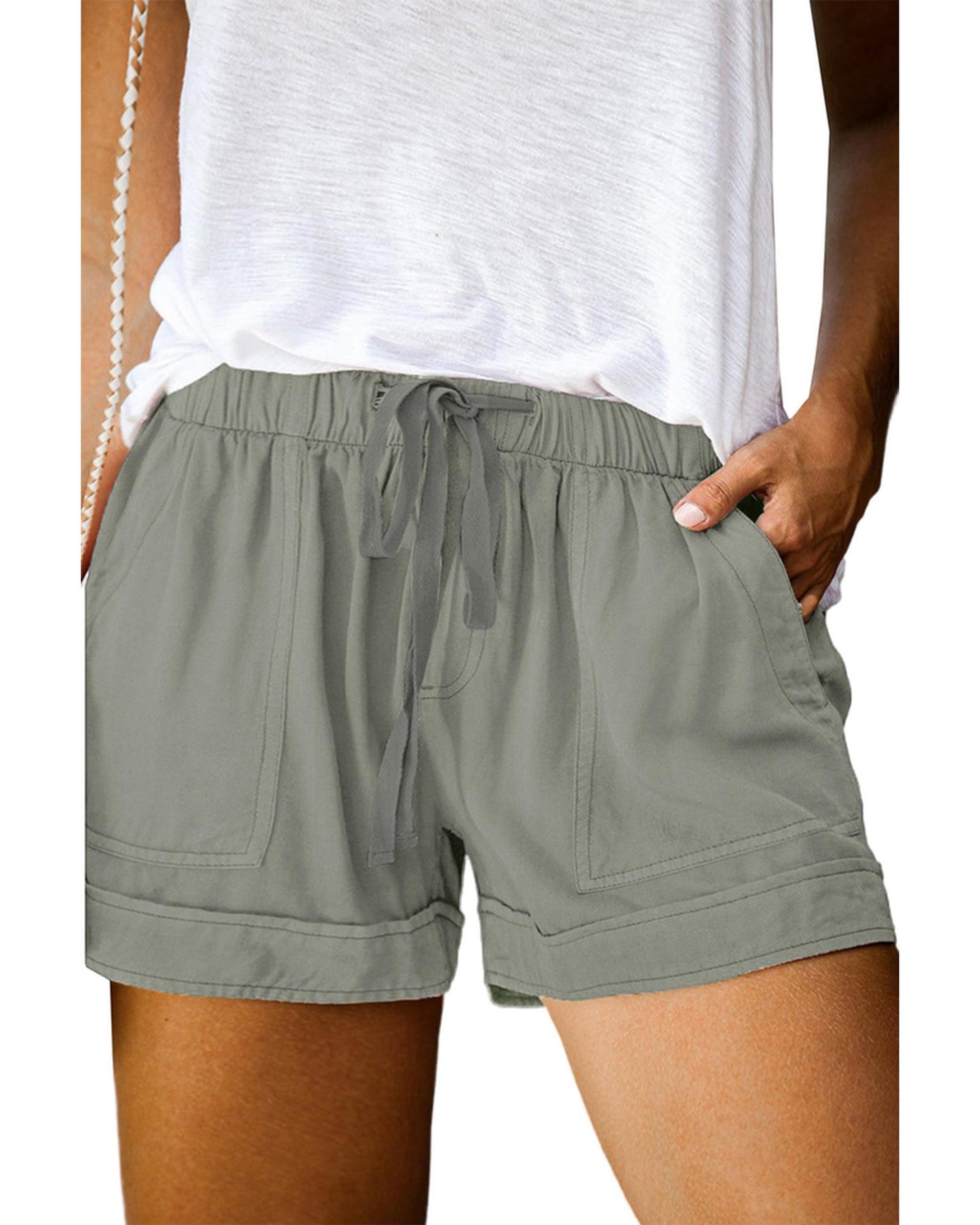 Azura Exchange Elastic Waist Drawstring Pocket Shorts - 1X