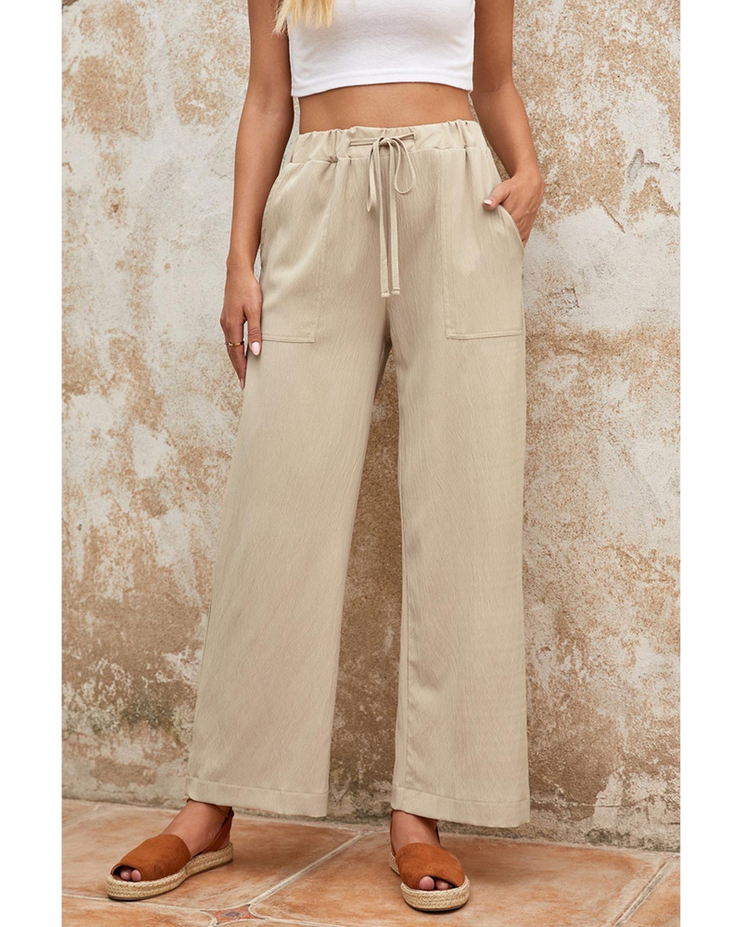 Azura Exchange Drawstring Waist Crinkled Wide Leg Pants - 2XL