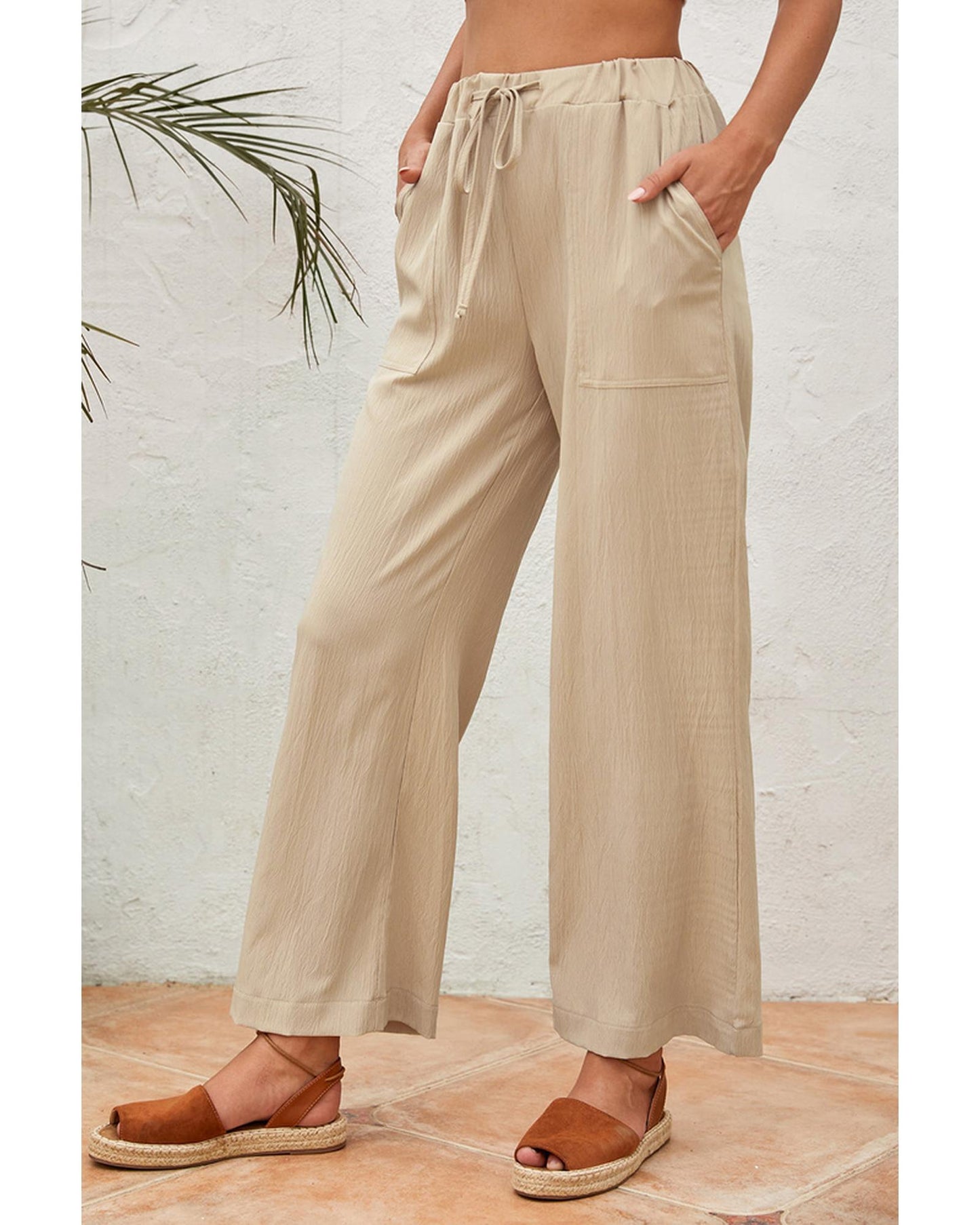 Azura Exchange Drawstring Waist Crinkled Wide Leg Pants - 2XL