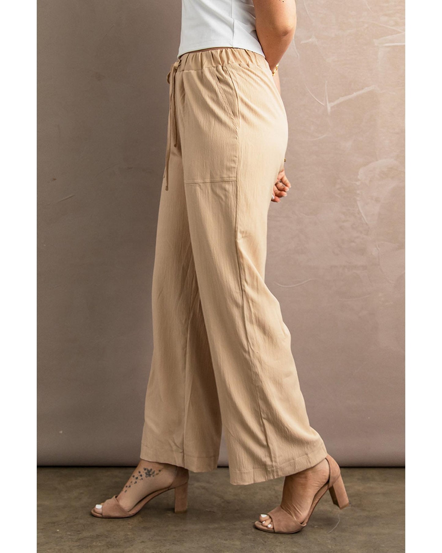 Azura Exchange Drawstring Waist Crinkled Wide Leg Pants - M