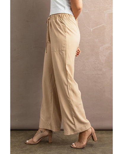 Azura Exchange Drawstring Waist Crinkled Wide Leg Pants - M