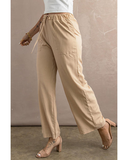 Azura Exchange Drawstring Waist Crinkled Wide Leg Pants - M