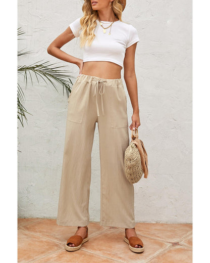 Azura Exchange Drawstring Waist Crinkled Wide Leg Pants - M