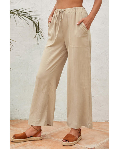 Azura Exchange Drawstring Waist Crinkled Wide Leg Pants - S