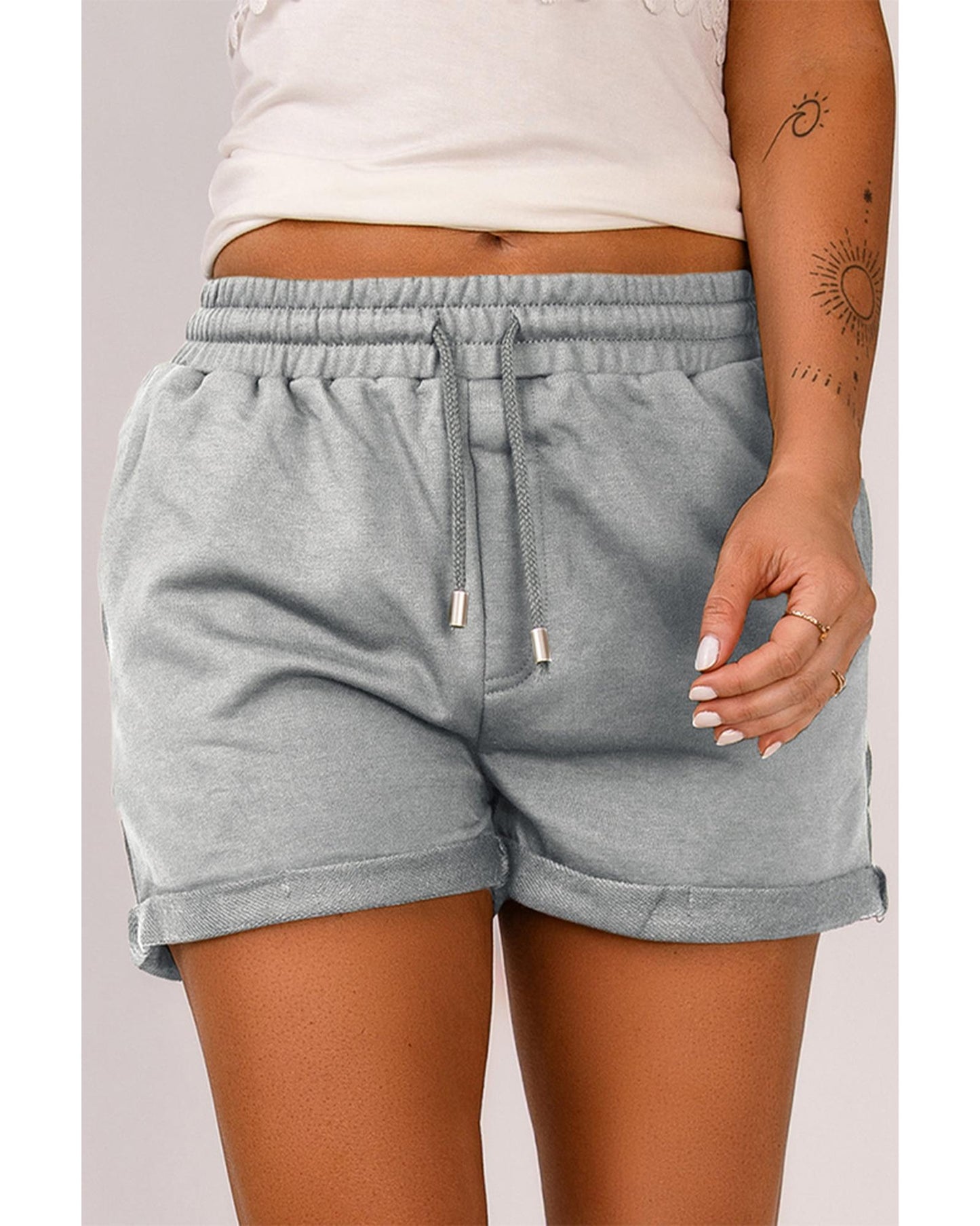 Azura Exchange Tie Waist Cuffed Lounge Shorts - L