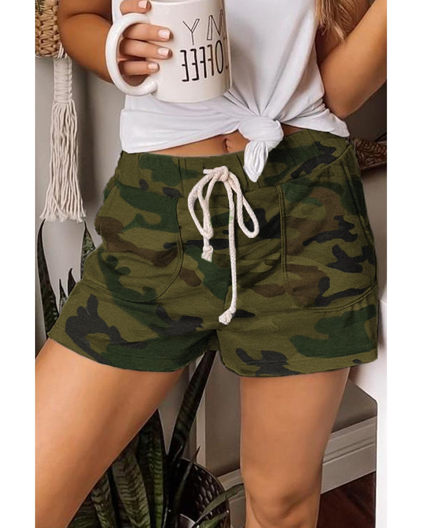 Azura Exchange Drawstring Camouflage Shorts - L