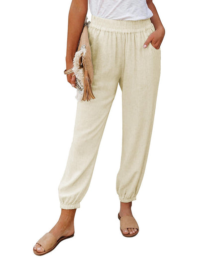 Azura Exchange Linen Pocketed Elastic Waistband Joggers - 2XL