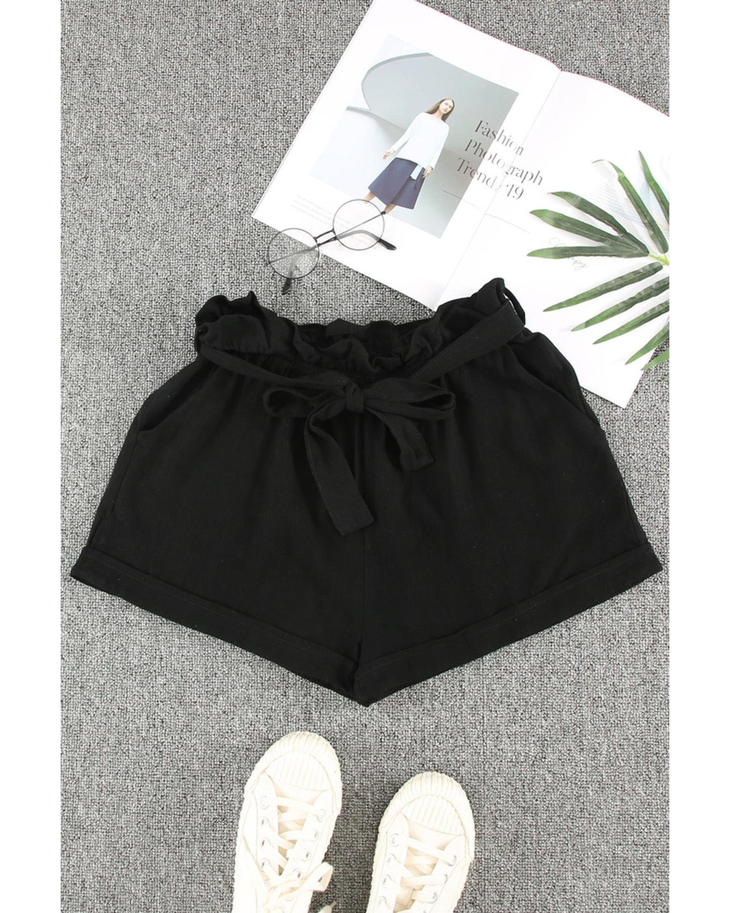 Azura Exchange Paper Bag Waist Cotton Shorts - L