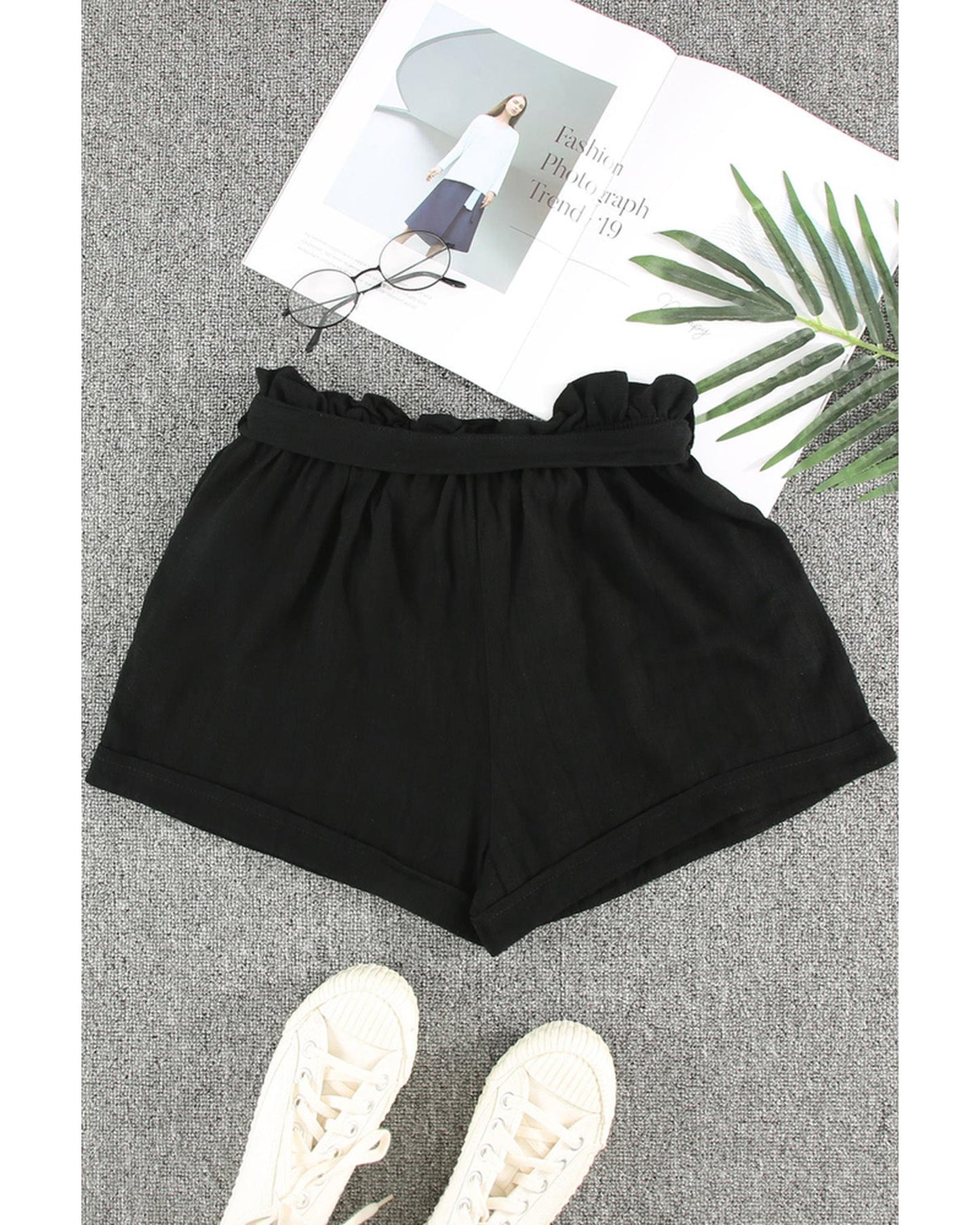 Azura Exchange Paper Bag Waist Cotton Shorts - L