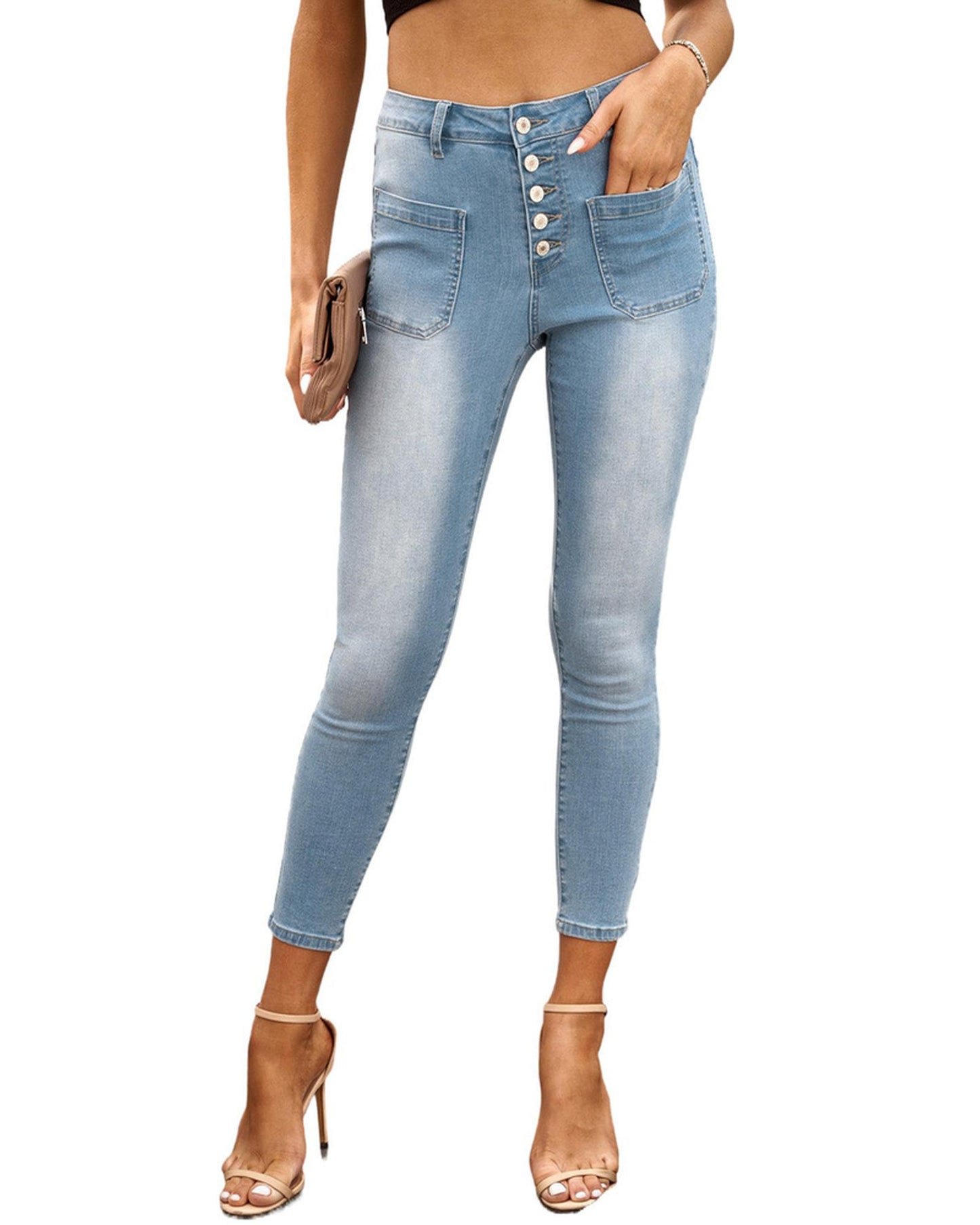 Azura Exchange Button Fly Skinny Jeans with Pockets - S