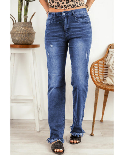 Azura Exchange Straight Leg Jeans with Raw Hem - S