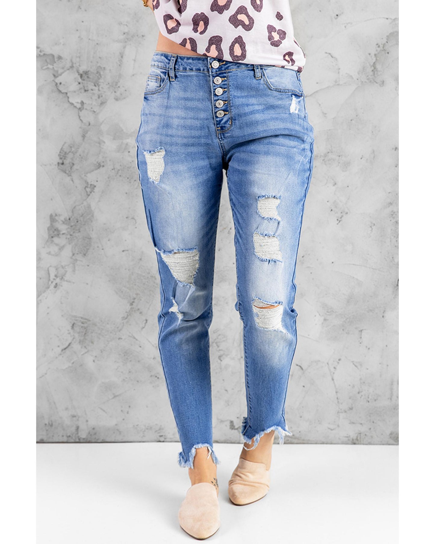 Azura Exchange Button Front Frayed Ankle Skinny Jeans - L