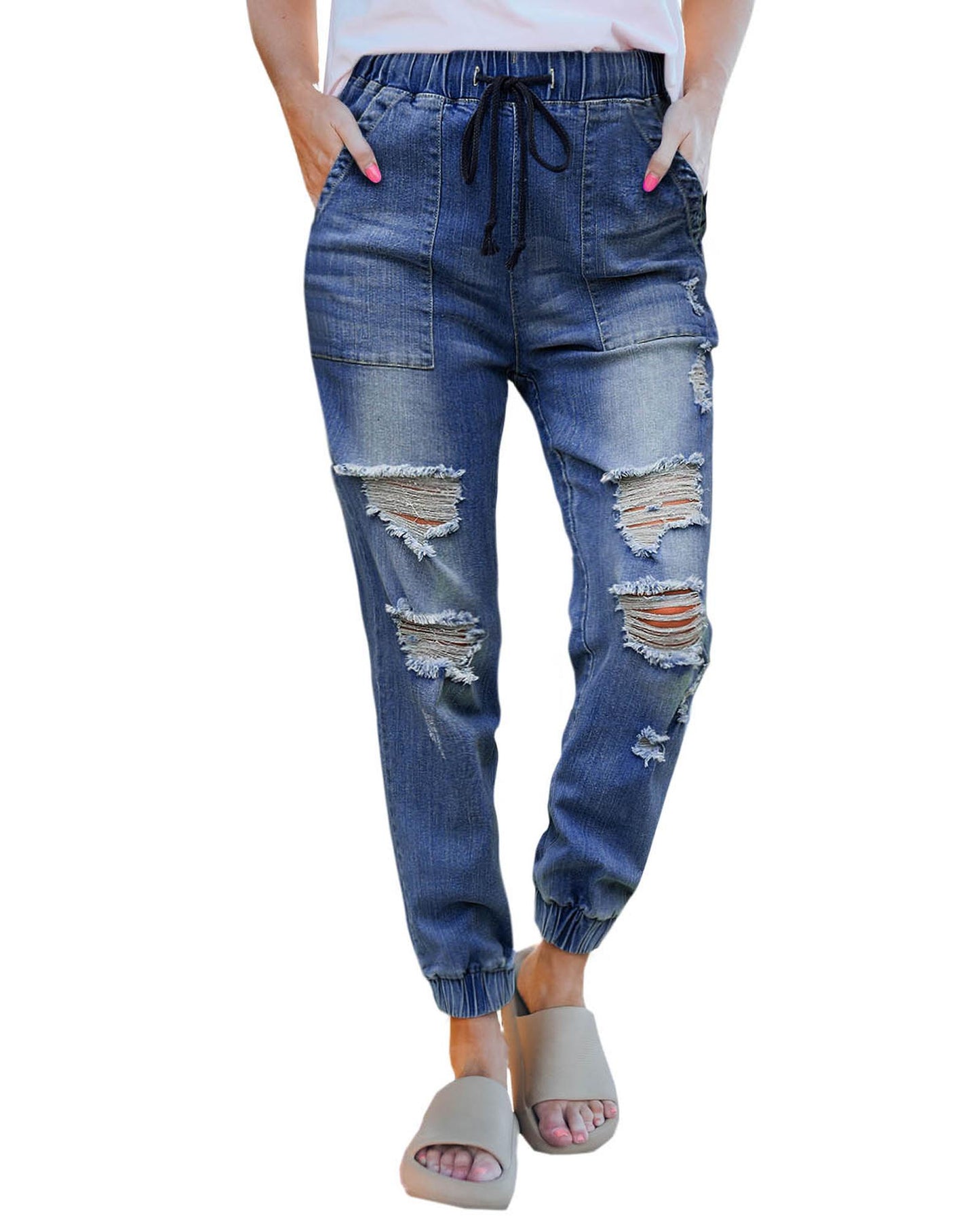 Azura Exchange Distressed Denim Joggers - S