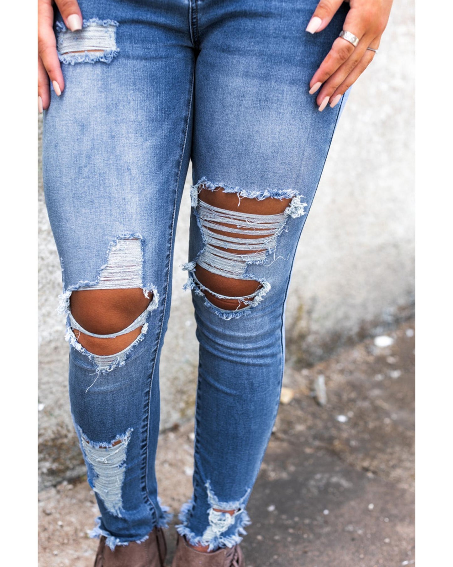 Azura Exchange Distressed Skinny Jeans - L