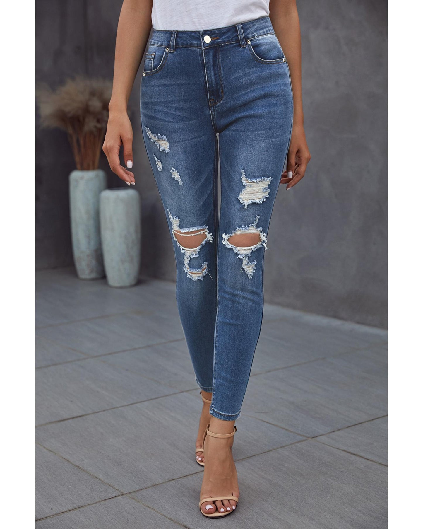 Azura Exchange Hollow Out Vintage Skinny Ripped Jeans - XL