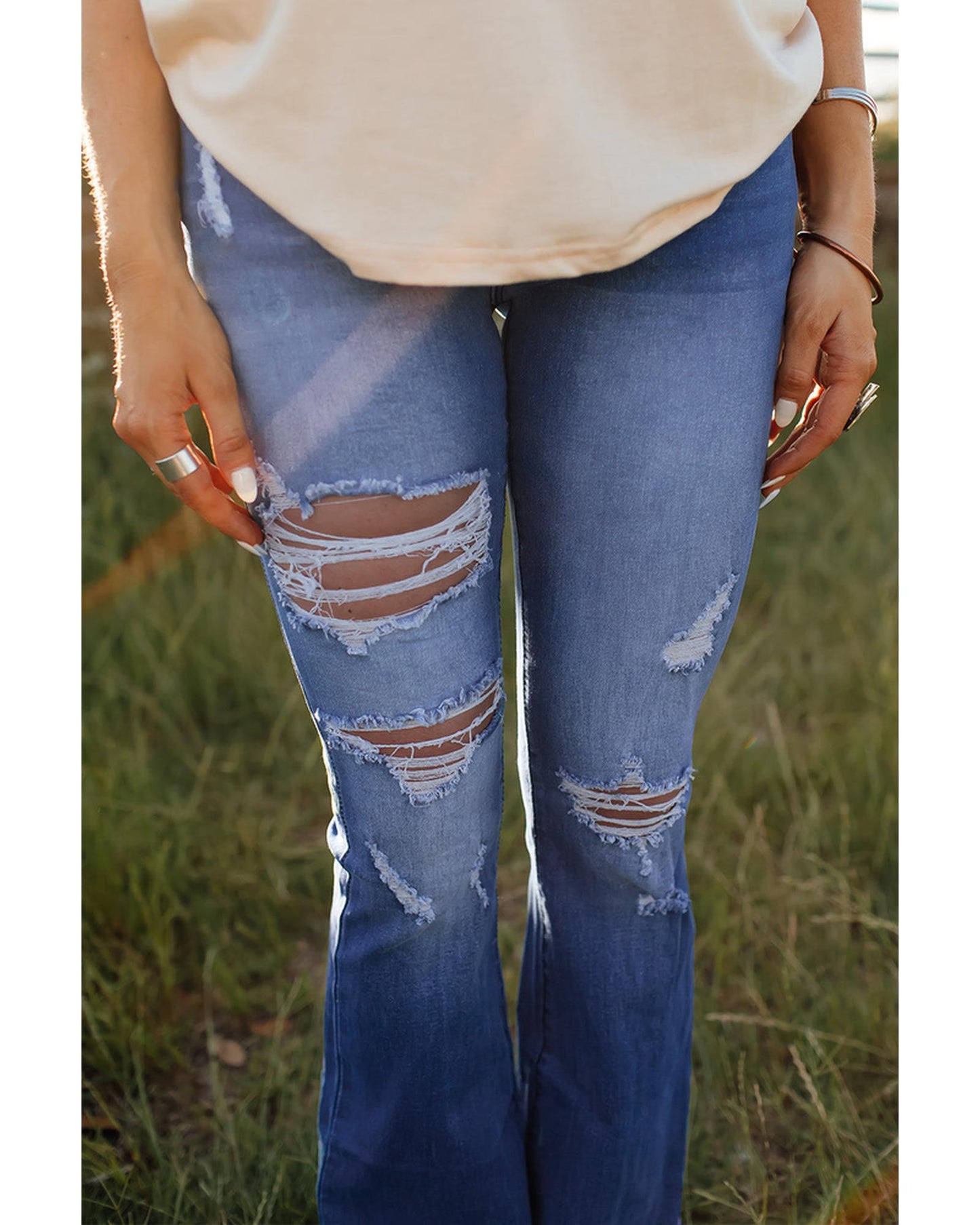 Azura Exchange Distressed Flare Jeans - S