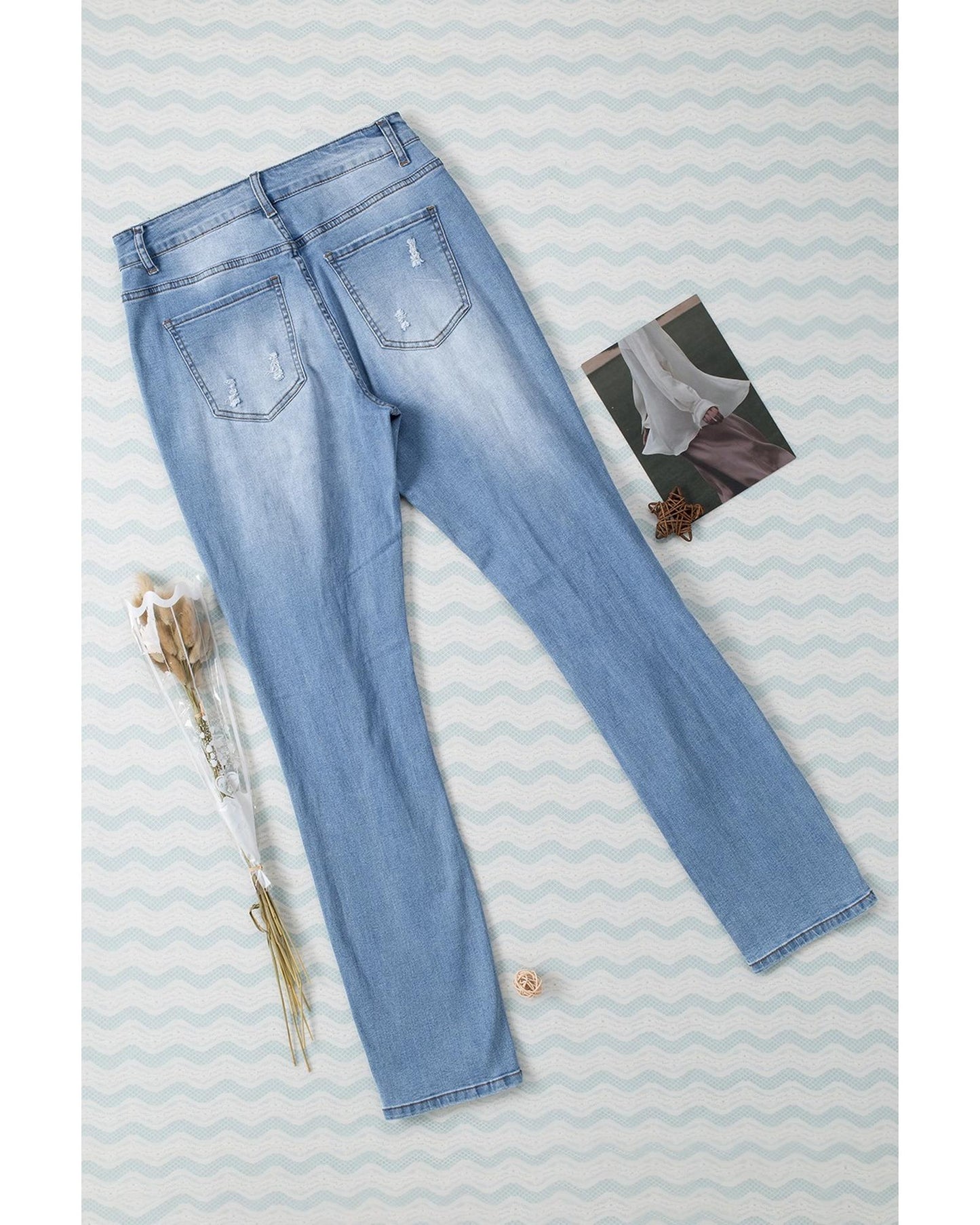 Azura Exchange Distressed Jeans with Buttoned Pockets - S