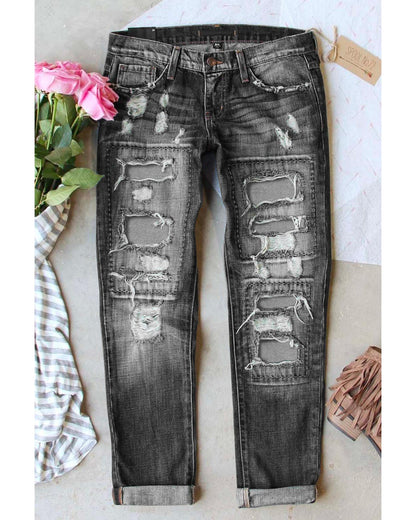 Azura Exchange Buttoned Pockets Distressed Jeans - L