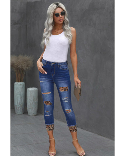 Azura Exchange Leopard Patches Distressed Skinny Jeans - M