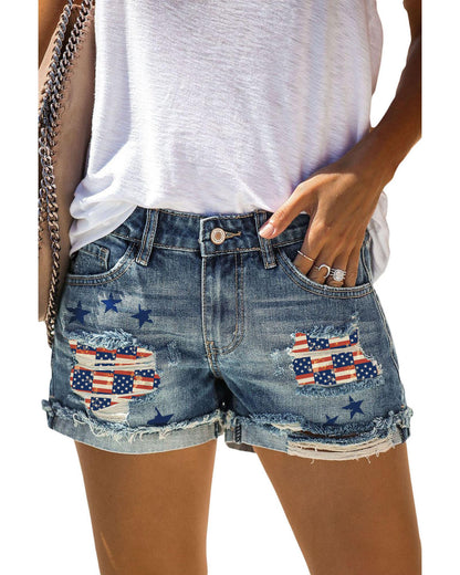 Azura Exchange American Flag Patchwork Denim Shorts - M