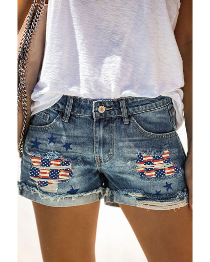 Azura Exchange American Flag Patchwork Denim Shorts - XL