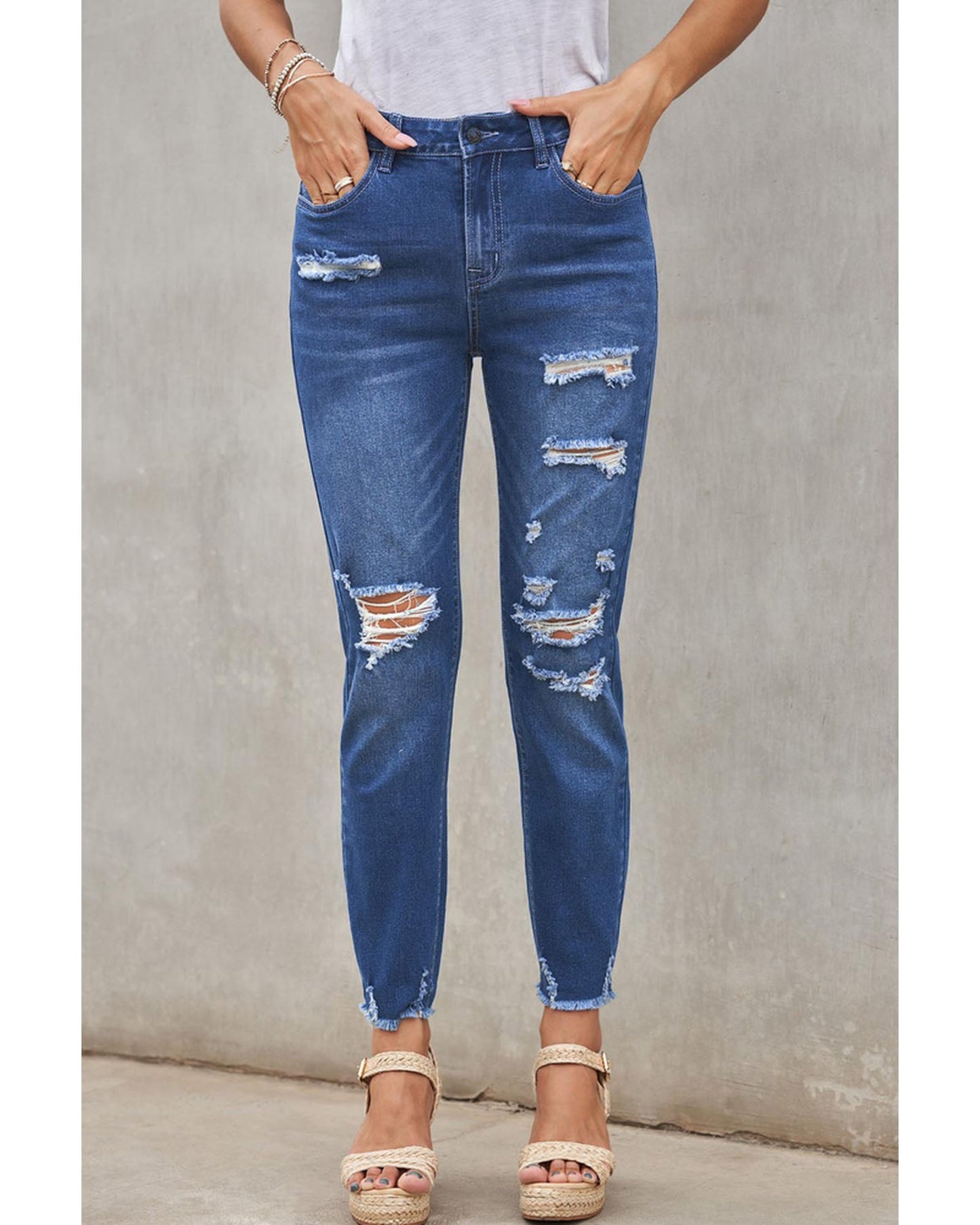 Azura Exchange Distressed Boyfriend Denim Pants - L