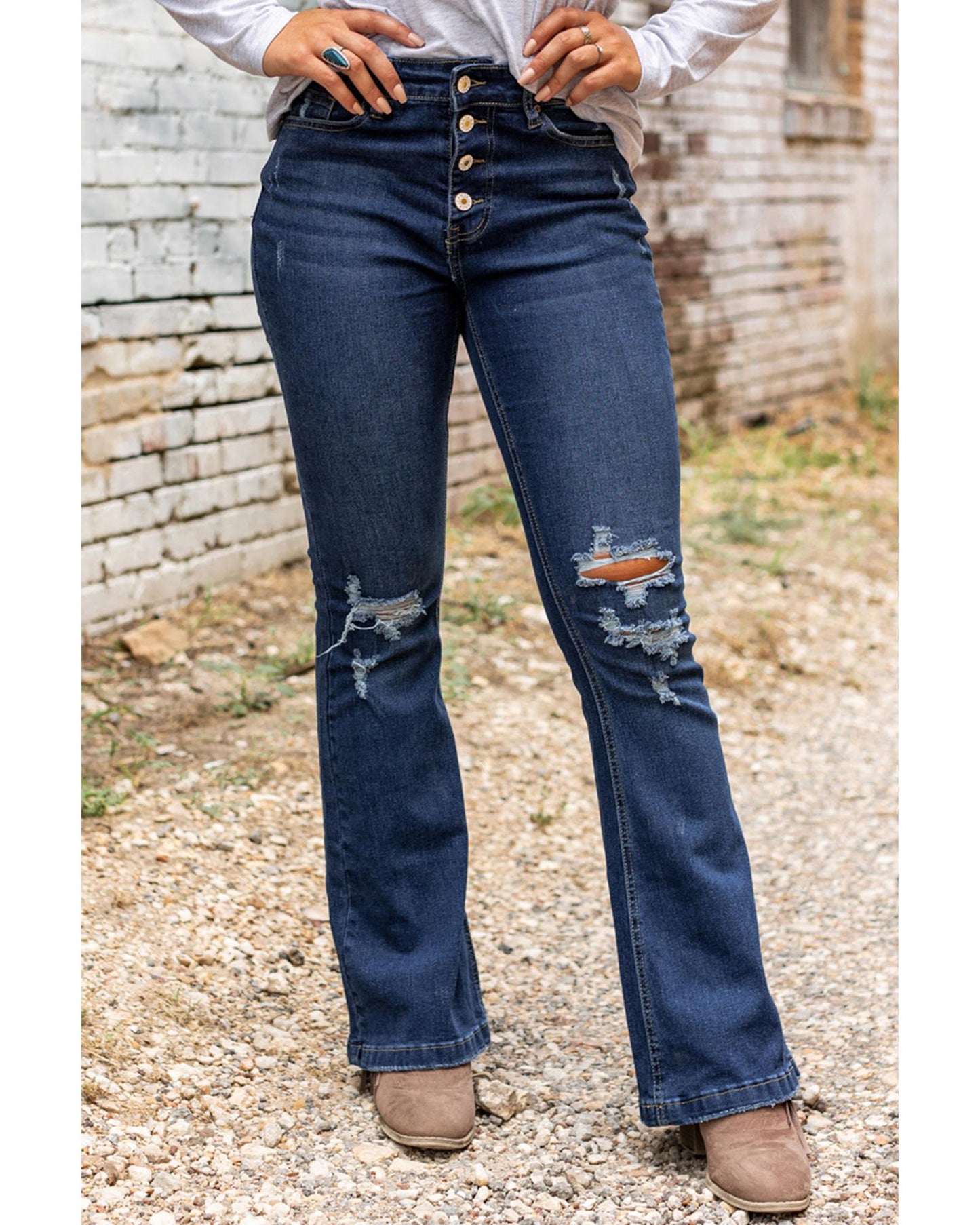 Azura Exchange Distressed Flare Bottom Jeans - S